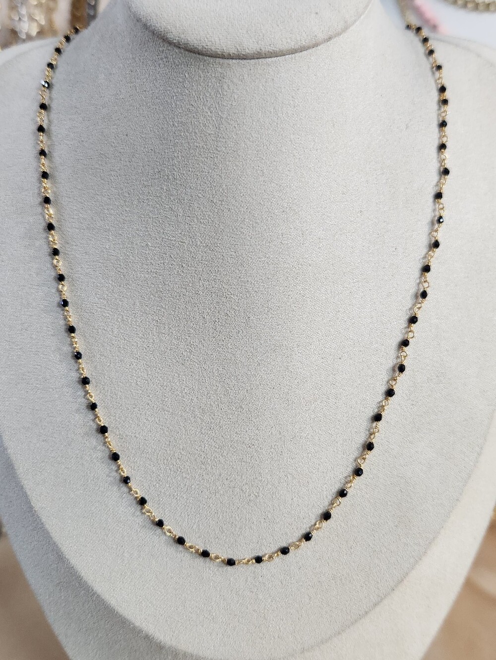 18k Gold Plated Black Tourmaline Bead Necklace